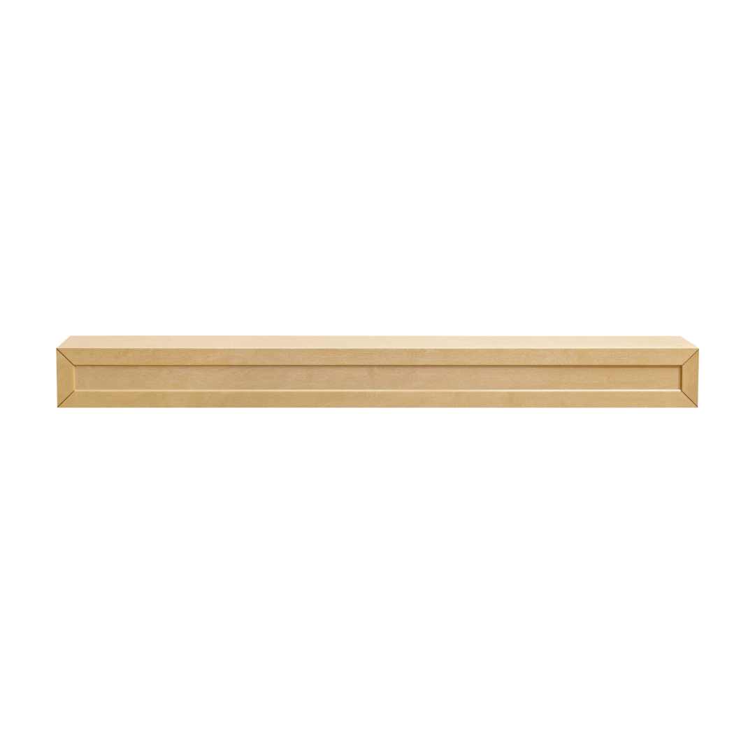Touchstone 90018 Natural Dropdown Electric Fireplace mantel shelf forward facing on white. 