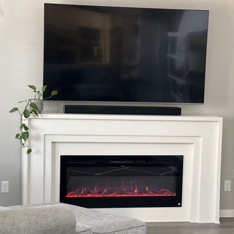 Touchstone Sideline 50 Smart Electric Fireplace in custom built surround by @modmichelledesigns
