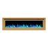 Sideline Deluxe Gold 72 inch electric fireplace on white with blue and green flames and crystal media