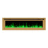 Sideline Deluxe Gold 72 inch electric fireplace on white with green flames and crystal media