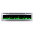 Sideline Deluxe Stainless Steel 72 inch electric fireplace on white with green flames and crystal media