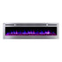Sideline Deluxe Stainless Steel 72 inch electric fireplace on white with blue and pink flames and logset