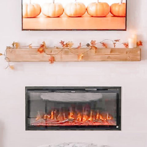 Touchstone Sideline Elite 42 Smart Electric Fireplace with fall decor by @simplemadepretty
