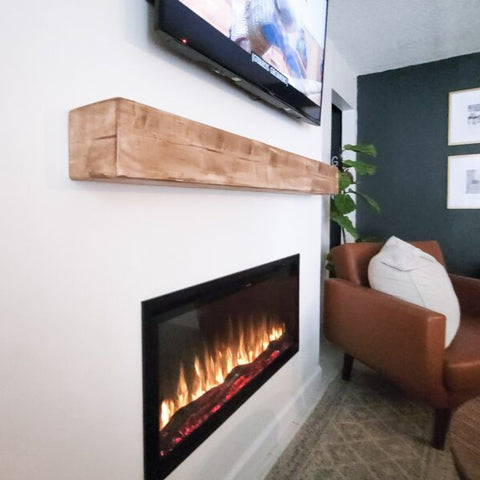 Touchstone Sideline Elite 42 Smart Electric Fireplace in white wall by @simplemadepretty