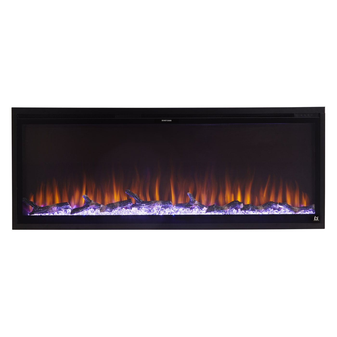 Touchstone Sideline Elite 50 Smart Electric Fireplace 80036 shown with driftwood and cyrstals