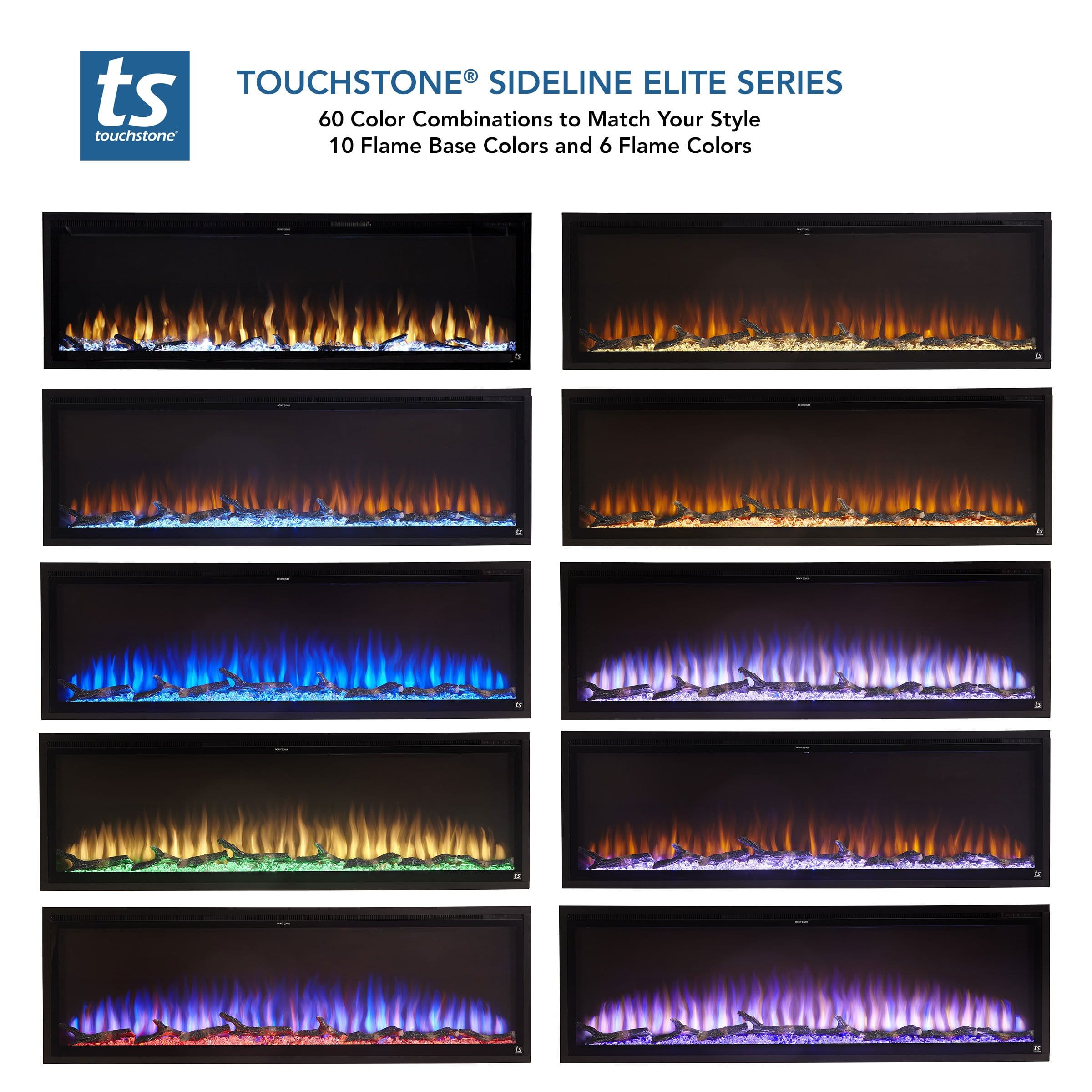 The Touchstone Sideline Elite Electric Fireplace features 60 flame color combinations