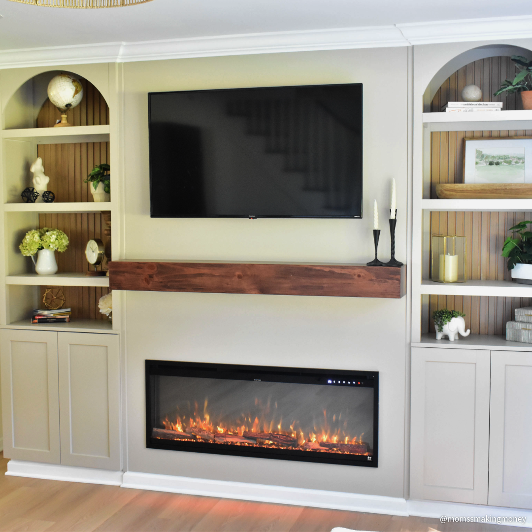Touchstone Sideline Elite Pro 50-inch Electric Fireplace lifestyle photo and installation done by @momsmkaingmoney.