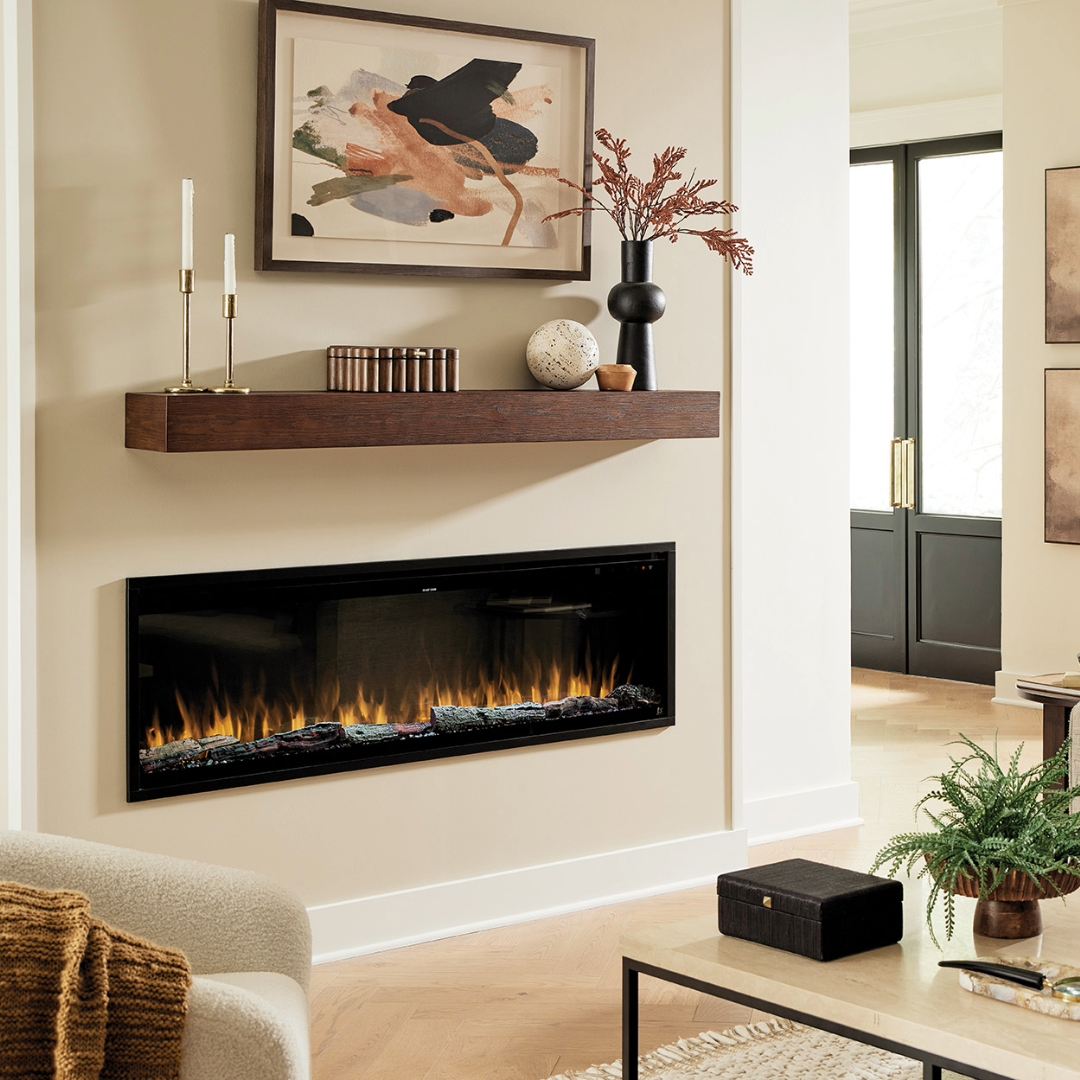 Touchstone Sideline Elite Pro and Touchstone Encase Mantel lifestyle image in a neutral styled living room.