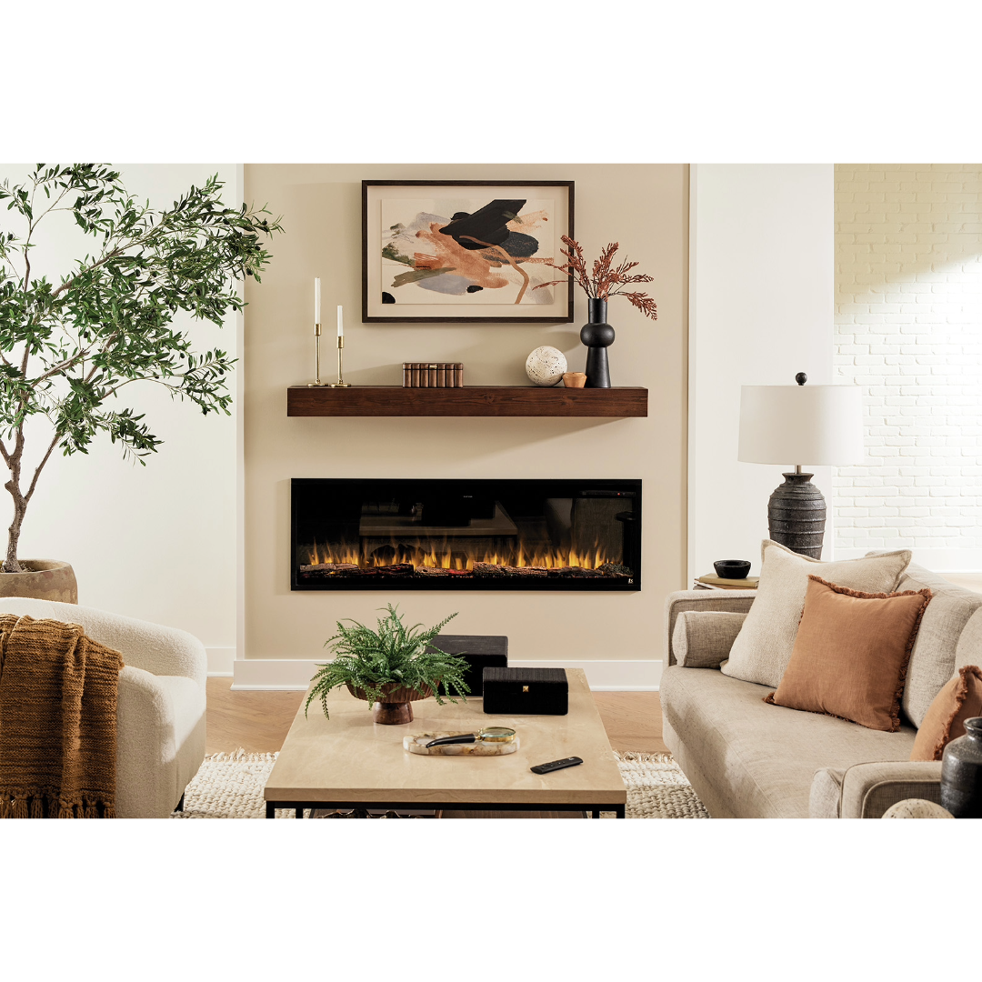 Touchstone Sideline Elite Pro and Touchstone Encase Mantel lifestyle image in a neutral styled living room.
