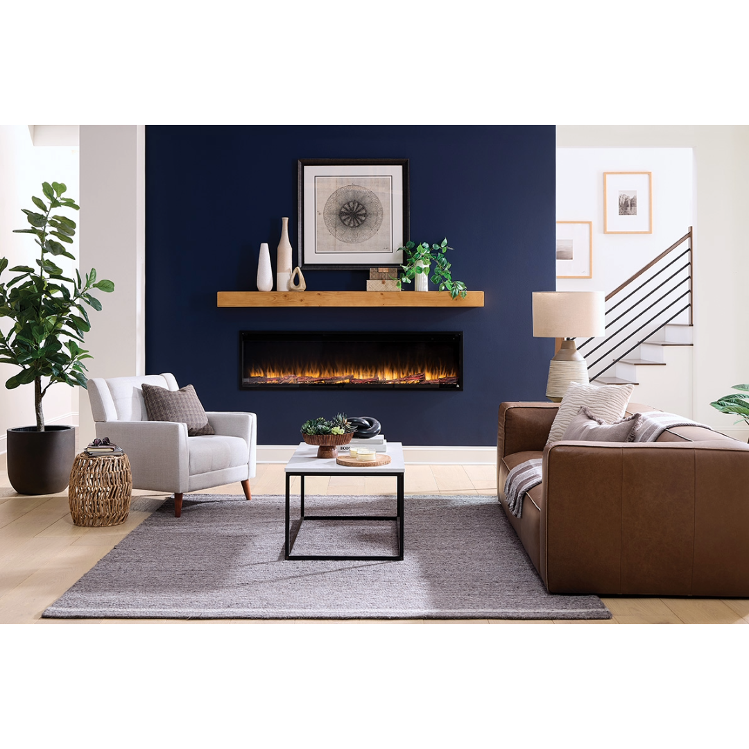 Touchstone Sideline Elite Pro 72 inch and Natural Encase Mantel 84 inch lifestyle photo.