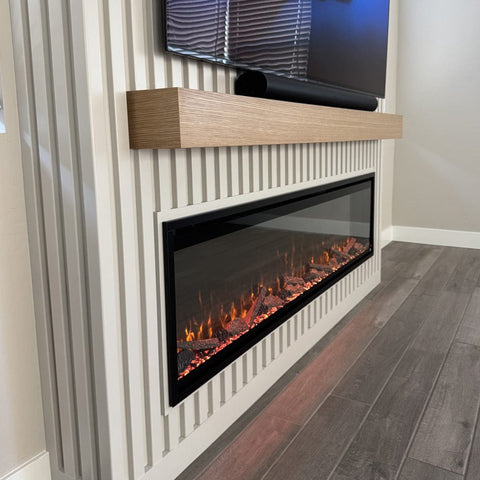 Touchstone Sideline Elite Pro Smart Electric Fireplace in cream color slat wall, Accent Wall Designs Arizona