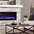 Touchstone Sideline Elite in a white brick fireplace mantel with blue flames and logs