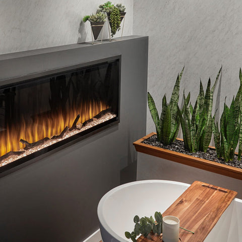 Touchstone Sideline Elite Smart Electric Fireplace in bathroom by Family Handyman