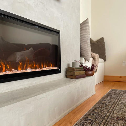 Touchstone Sideline Elite Smart Electric Fireplace cement portola paints accent wall @teehoneyandhome