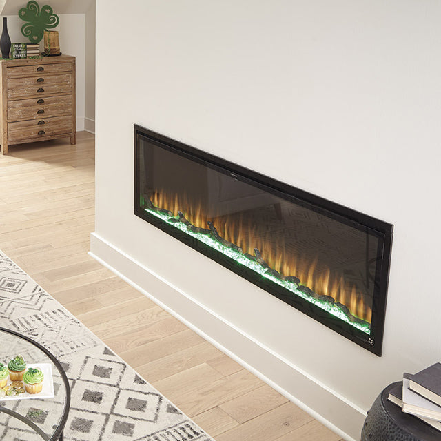 Touchstone Sideline Elite Smart Electric Fireplace styled for St. Patrick's Day