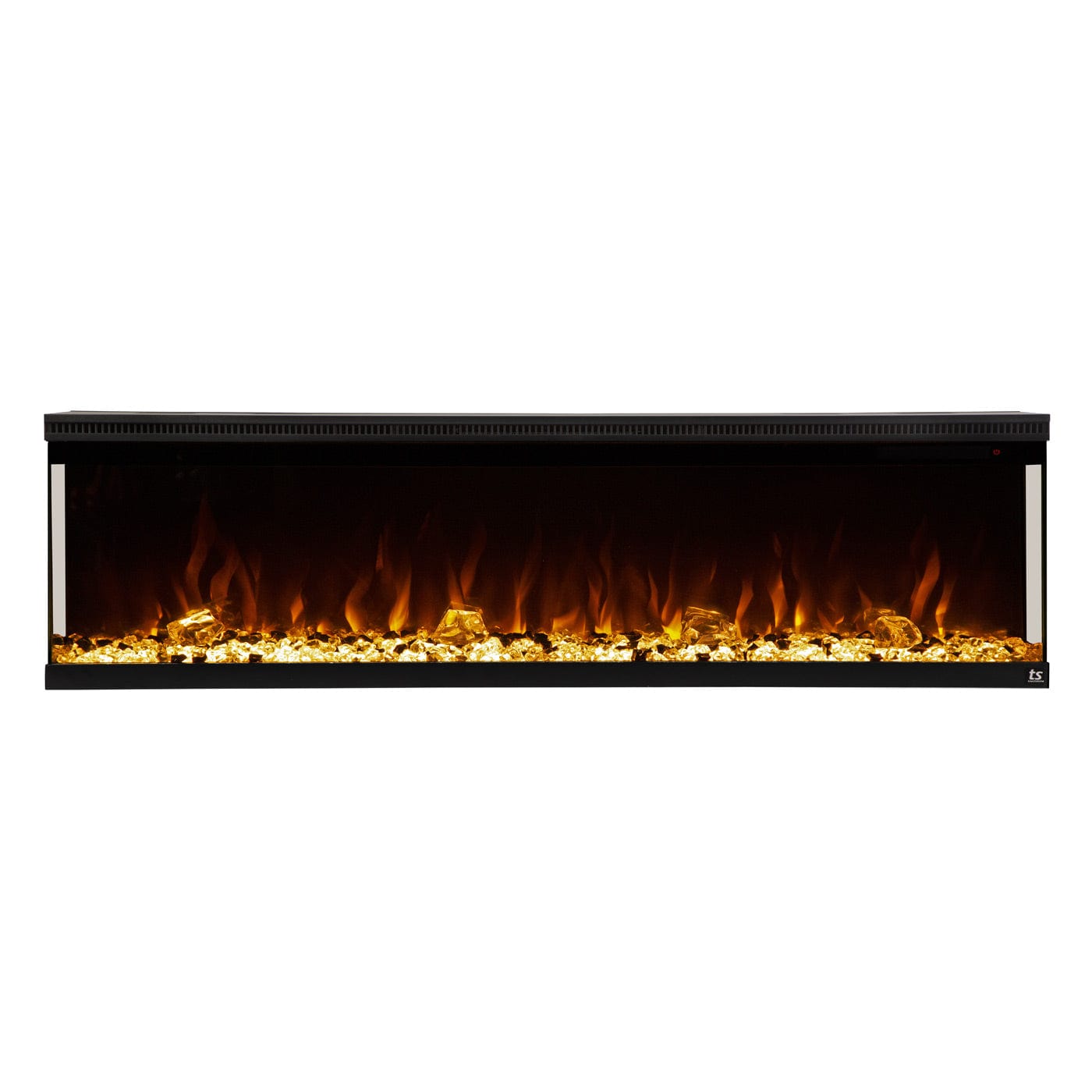 Touchstone Sideline Infinity Electric Fireplace 72 inches smart home technology shown with crystals