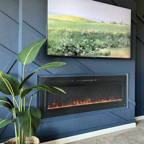 Touchstone Sideline Steel Non Reflective Electric Fireplace accent wall by @citylimitscountryfeel