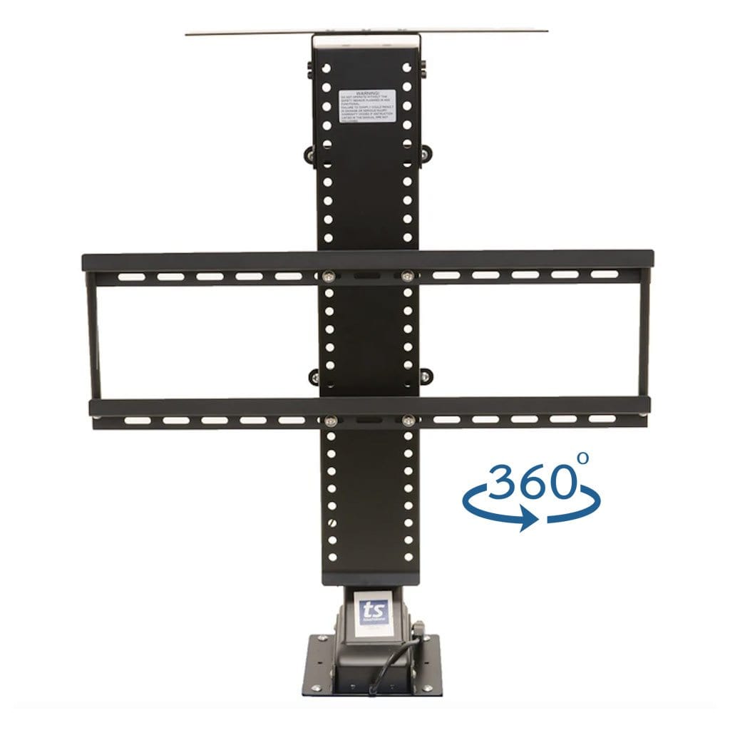 The SRV Pro TV lift has a manual 360 degree full swivel to expand your TV viewing area.