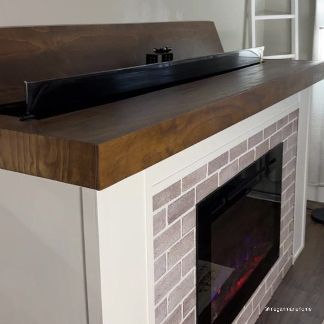 Touchstone TV Lift Mechanism and Forte Electric Fireplace room setting photo from influencer