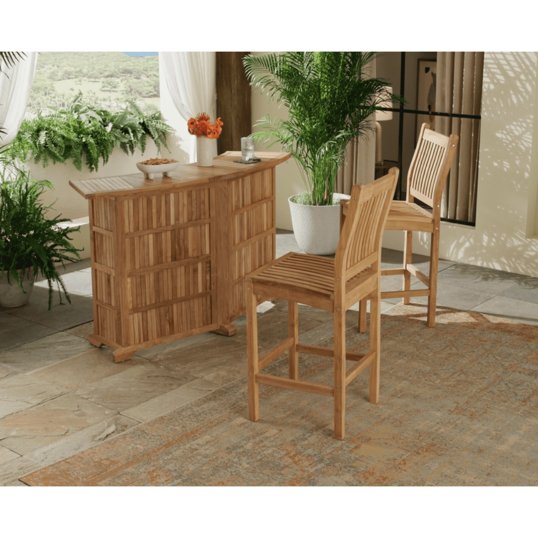 Velari Teak Bar set lifestyle image showing the front.