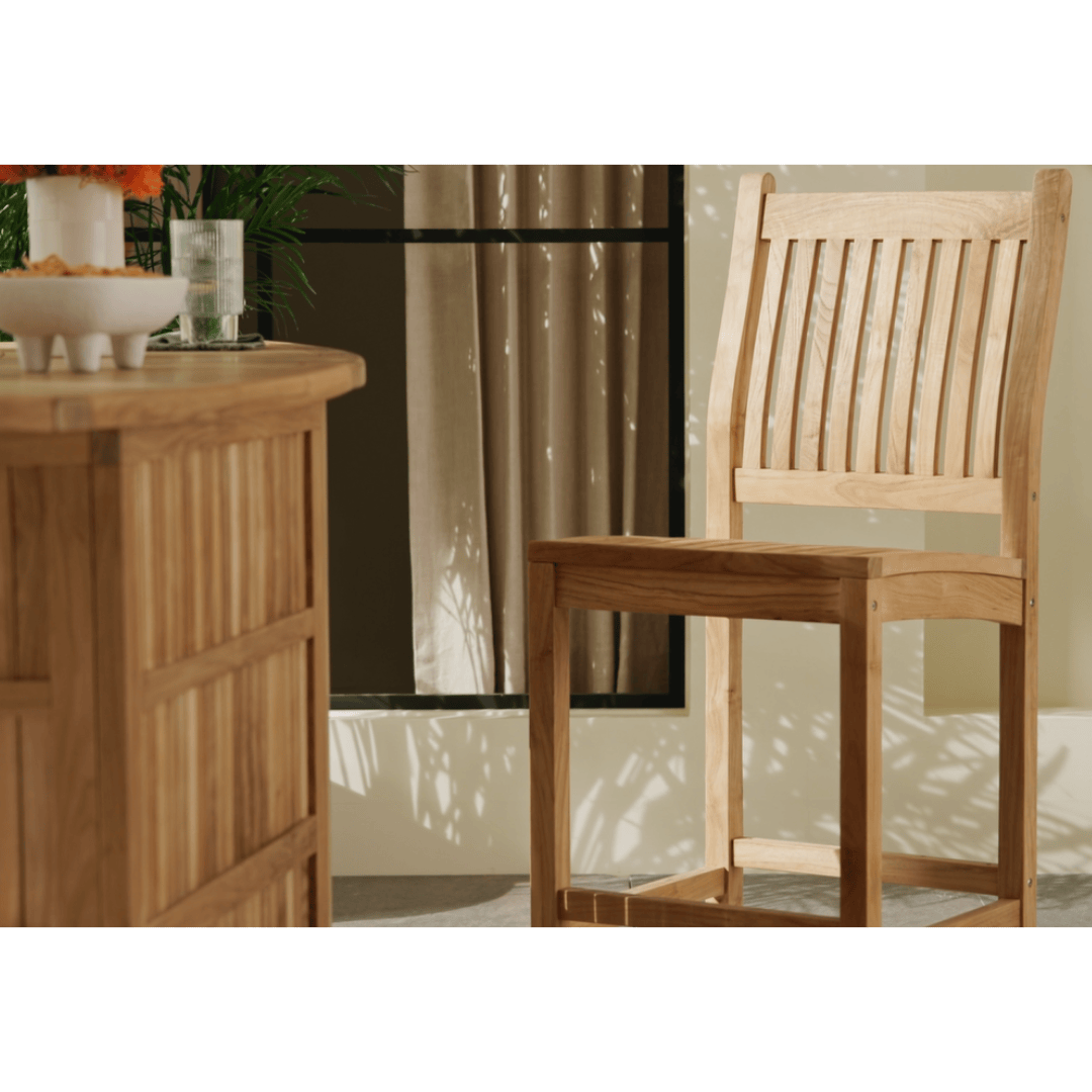 Velari Teak Bar set lifestyle image of chair.