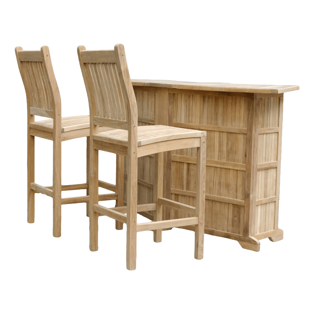 Touchstone Velari Teak Bar Set angled on white