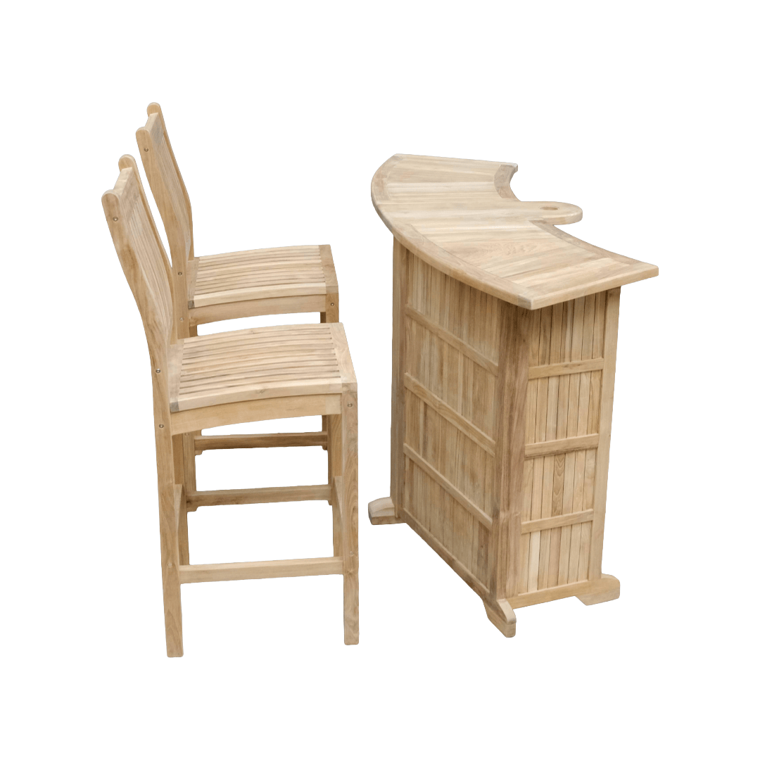 Touchstone Velari Teak Bar Set side view on white