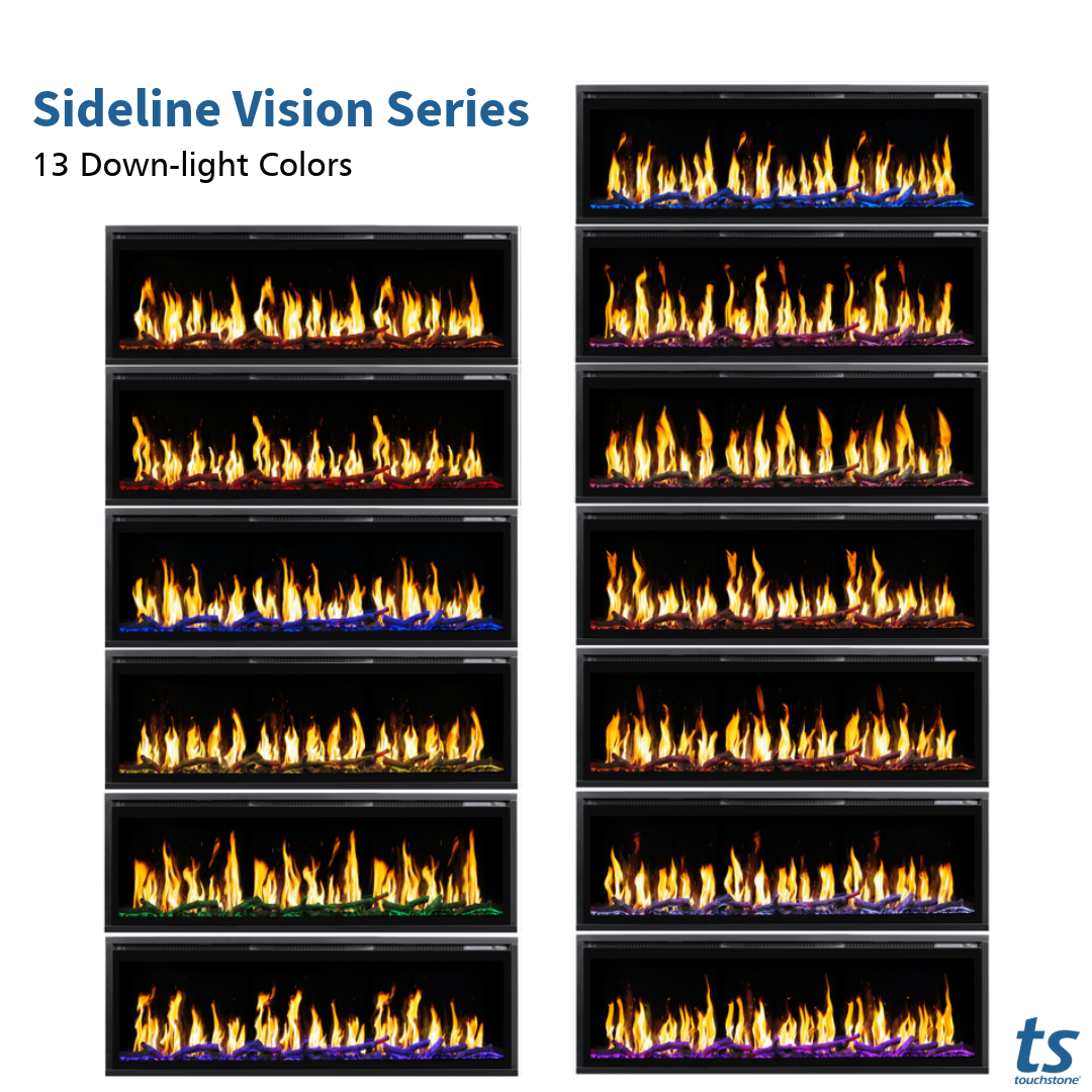 Touchstone Sideline Vision LCD Screen Smart Electric Fireplace downlight  color options graphic