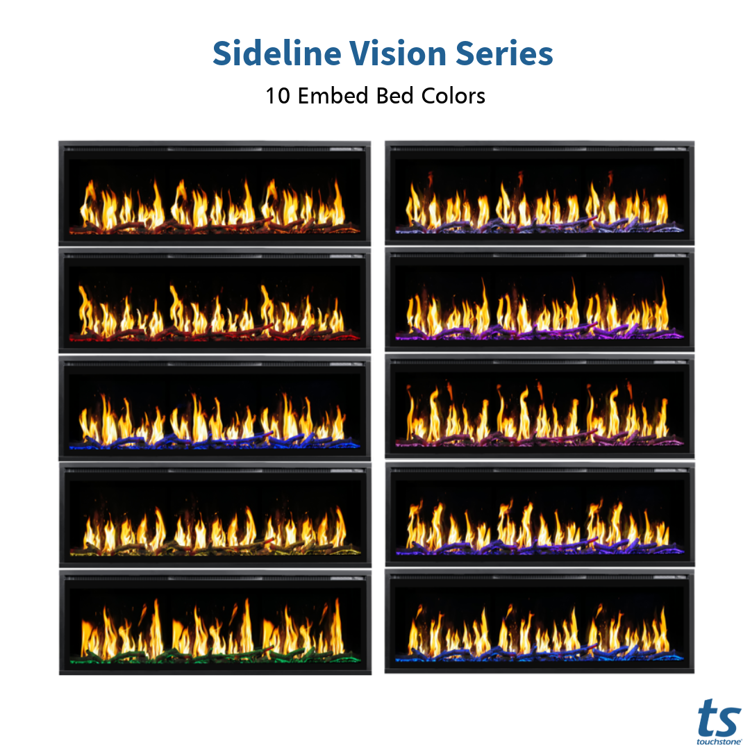 Touchstone Sideline Vision LCD Screen Smart Electric Fireplace ember bed color options graphic
