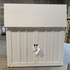 72013 Mission Elevate White showroom cabinet photographed in the warehouse.