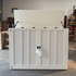72013 Mission Elevate White showroom cabinet photographed in the warehouse.
