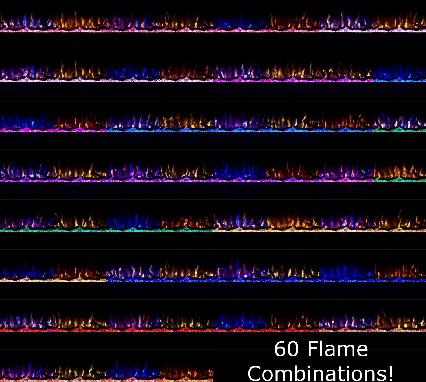Sideline Elite 60 Refurbished Recessed Electric Fireplace flame combinations.