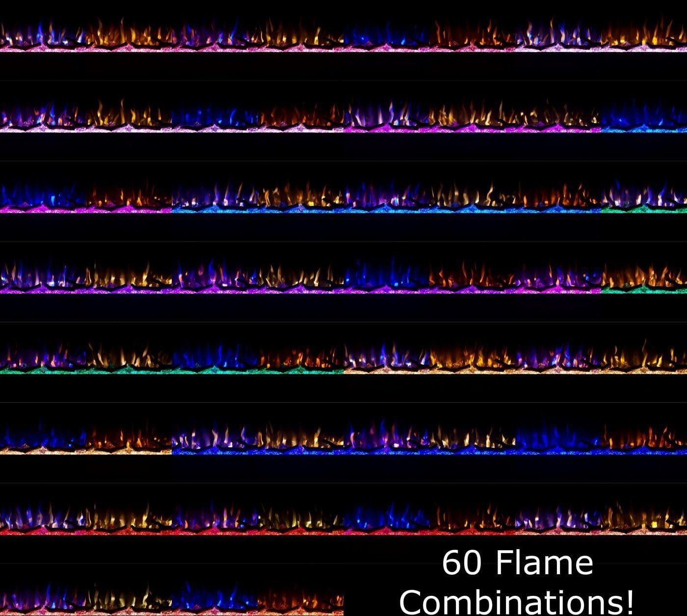 Sideline Elite 72 Refurbished Recessed Electric Fireplace flame combos.