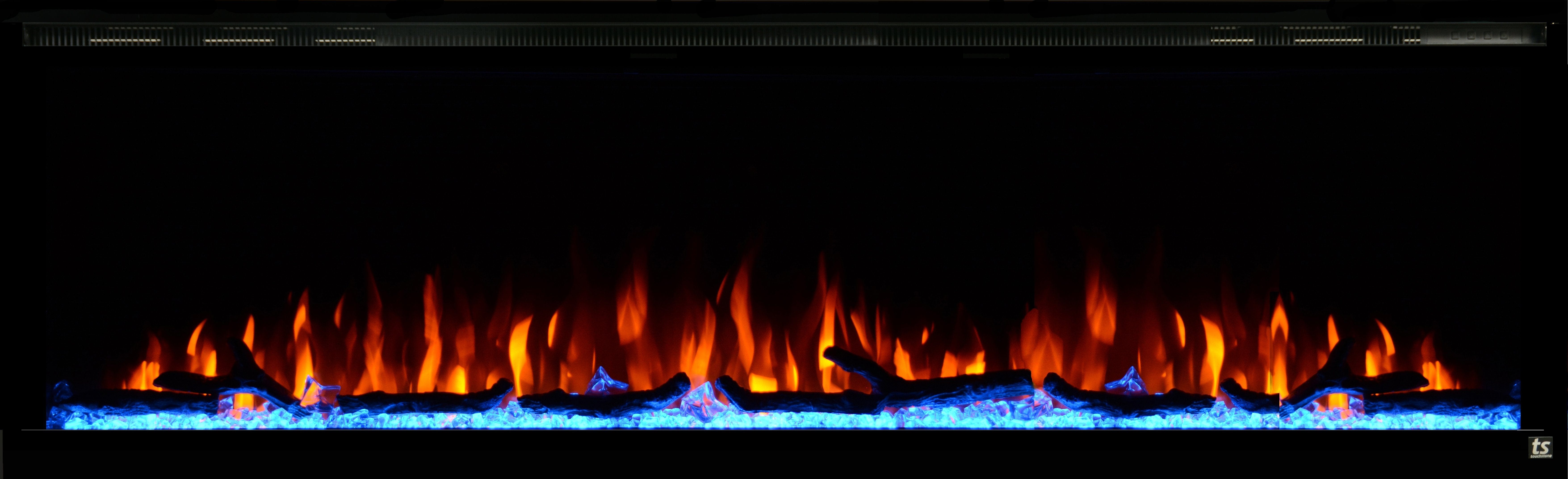 Sideline Elite 72 Refurbished Recessed Electric Fireplace orange and blue.