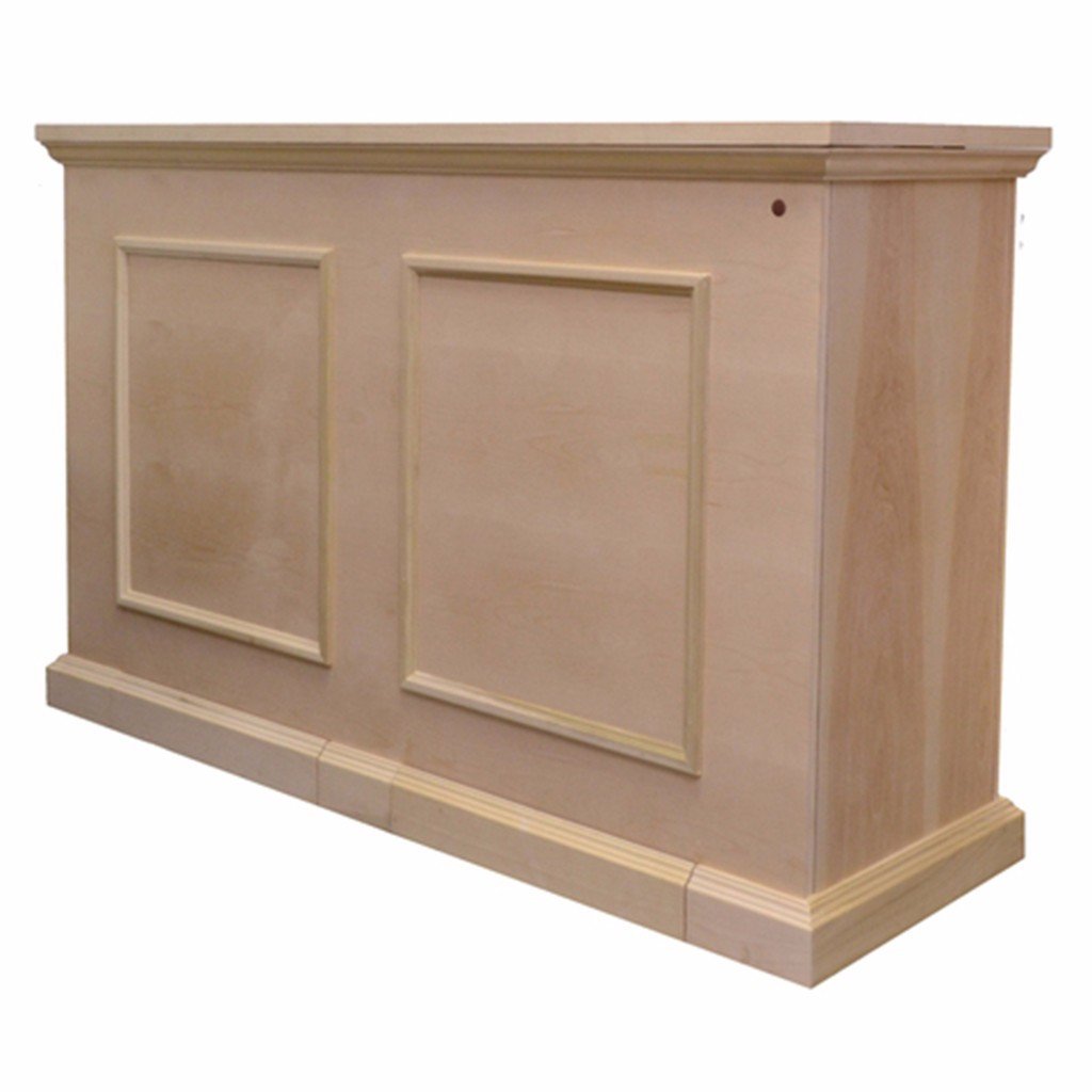 Grand Elevate 74009 Unfinished TV Lift Cabinet for 65 inch Flat screen TVs shown closed.