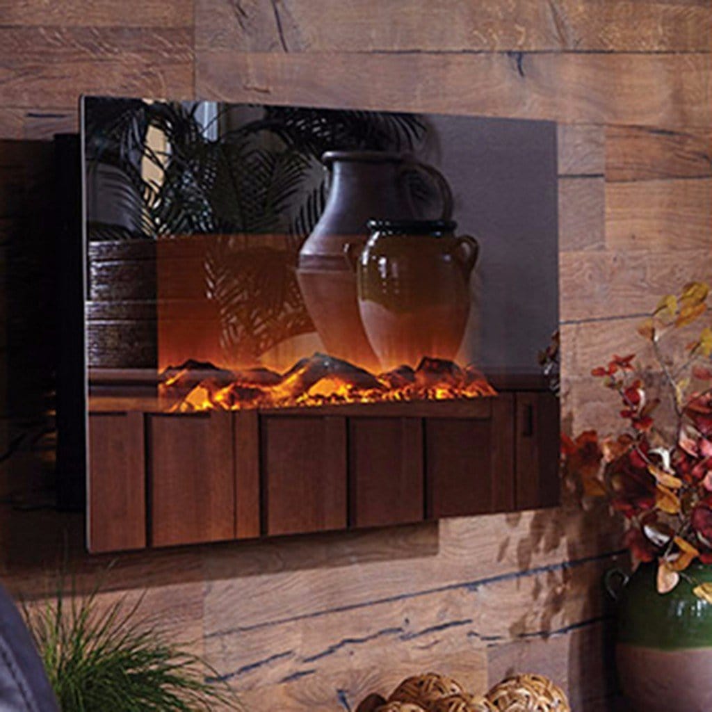 Mirror Onyx 80008  Wall Mounted Electric Fireplace shown from a close side view.