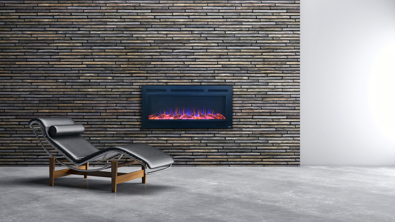 Touchstone Sideline Steel 50 80013 Electric Fireplace shown on brick.