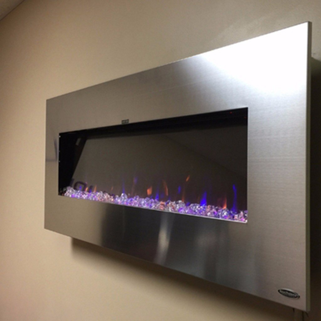 AudioFlare 80024 Stainless  Recessed Electric Fireplace from a angle.