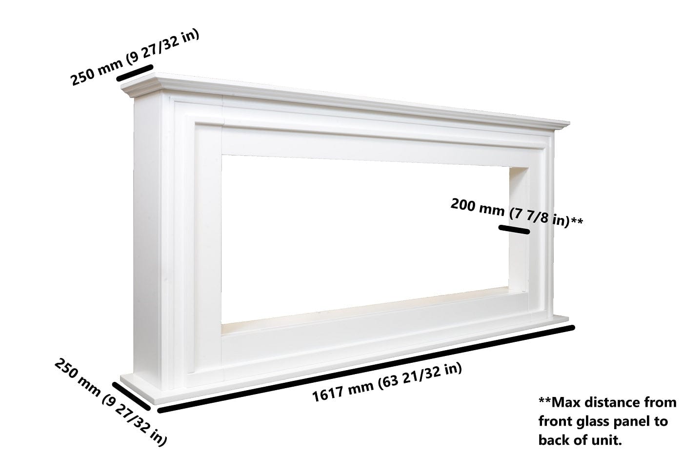 Side dimensions of the Touchstone  Encase Surround Mantel 