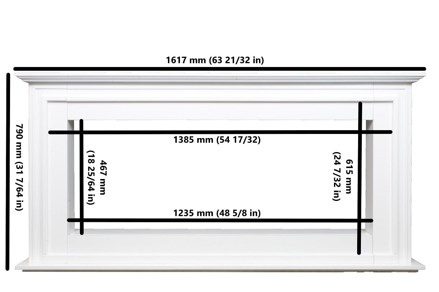 Dimensions of the Touchstone Encase Surround Mantel
