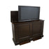 Grand Elevate 74008 Espresso TV Lift Cabinet for 65 inch Flat screen TVs opened from an angle.