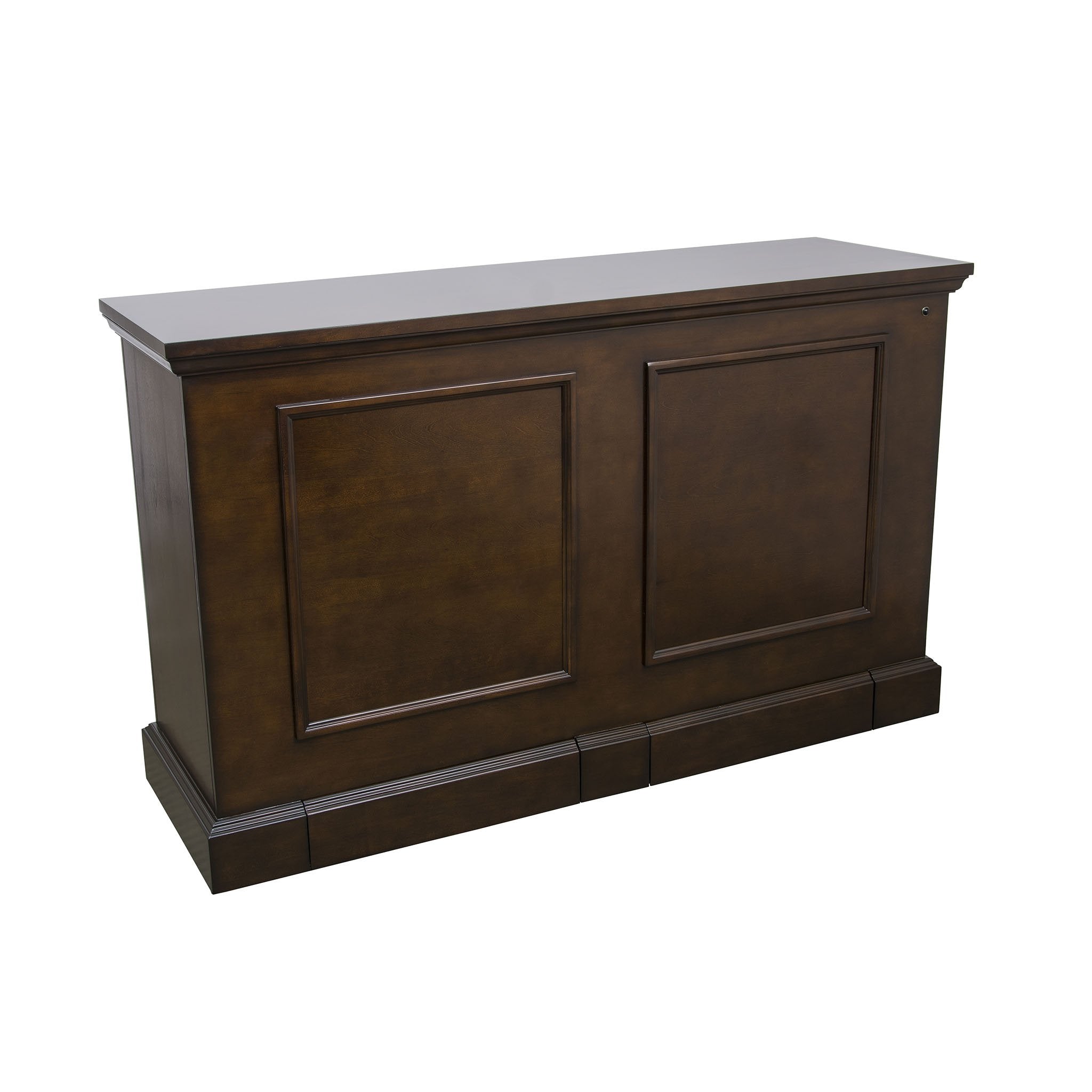 Grand Elevate 74008 Espresso TV Lift Cabinet for 65 inch Flat screen TVs closed on an angle.
