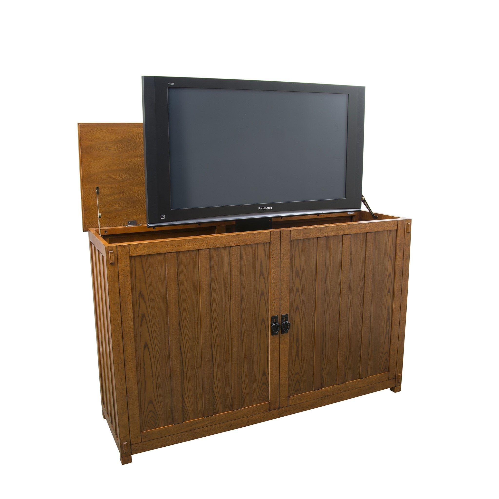 	Grand Elevate 74006 Mission TV Lift Cabinet for 65 inch Flat screen TVs angled.