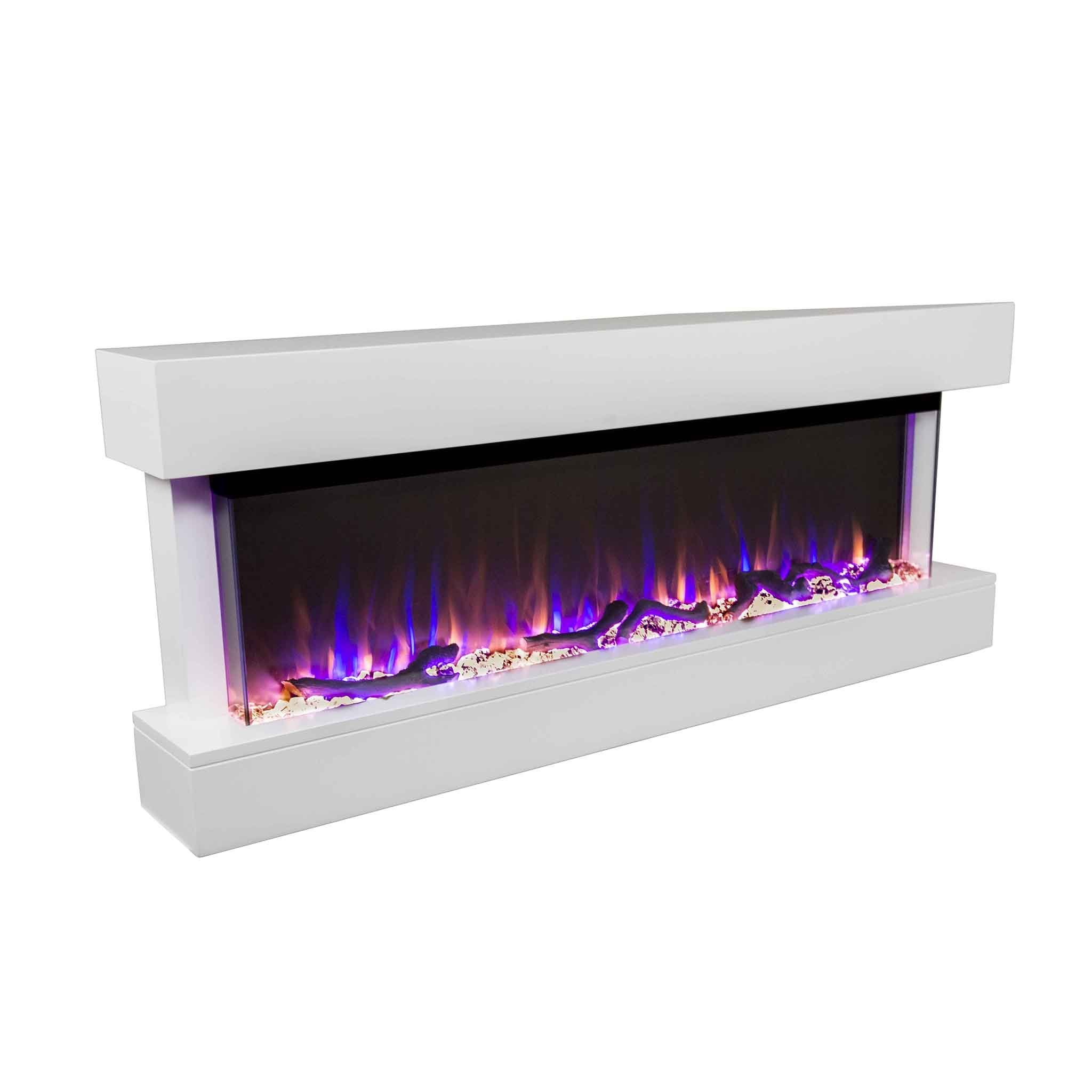 Chesmont White 80033 Wall Mount 3-Sided Smart Electric Fireplace shown up close at an angle.
