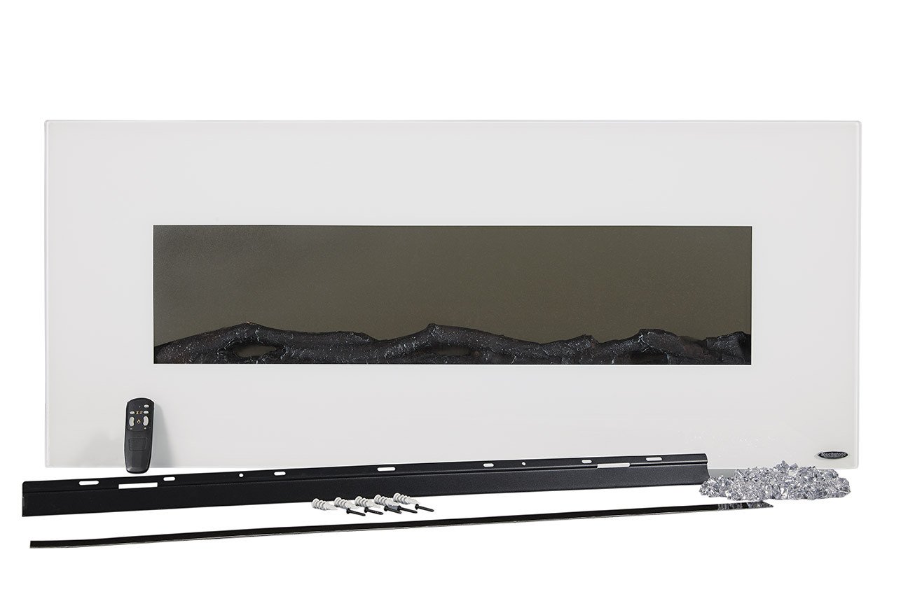 Ivory 80002 50 inch  Wall Mounted Electric Fireplace shown with included items.