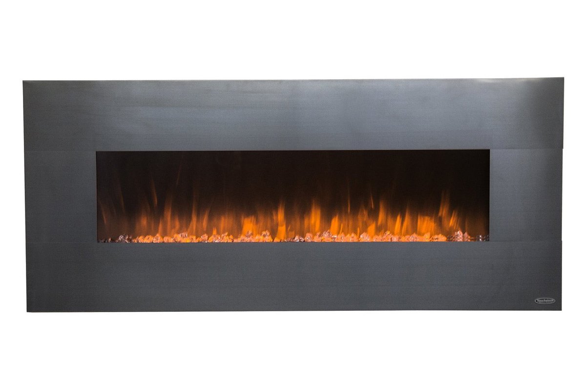 Onyx Stainless Steel Wall Mount Electric Fireplace with crystal flame base