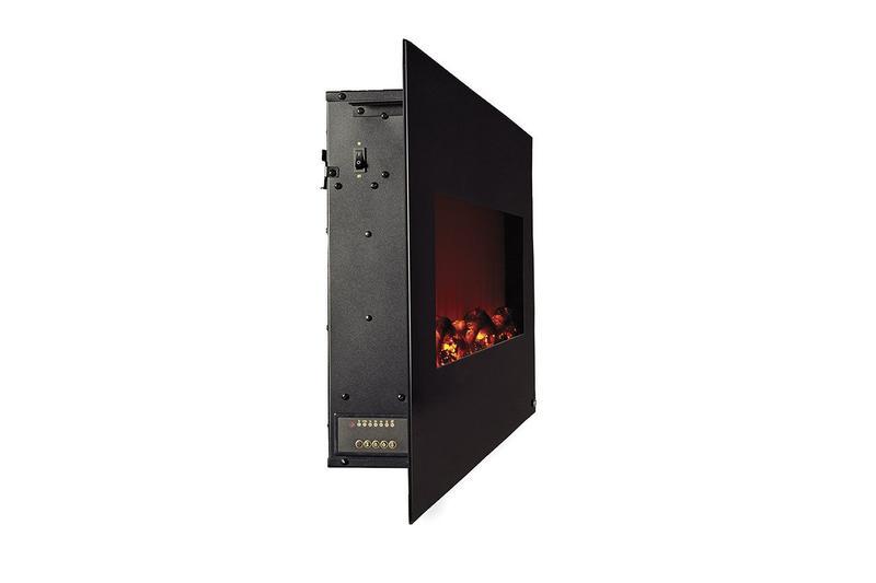 	Onyx 80001  Wall Mounted Electric Fireplace turned on from the side. 