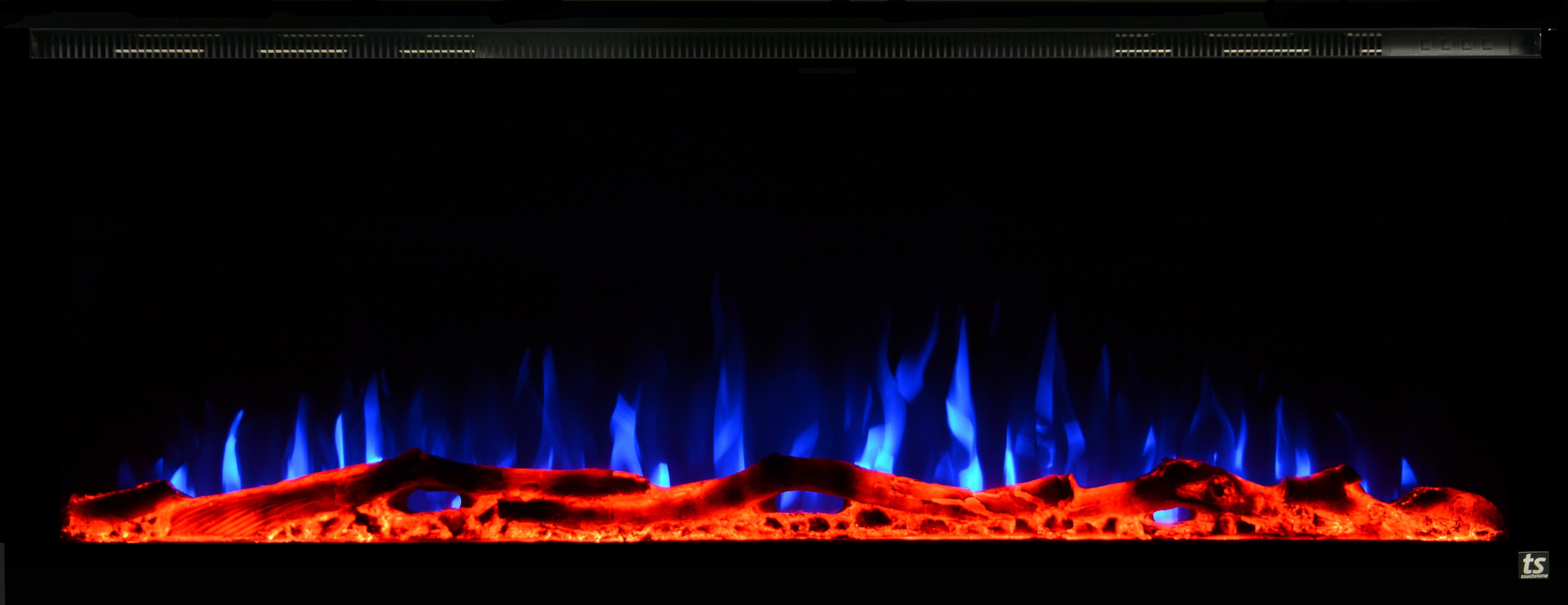 Sideline Elite 60 Refurbished Recessed Electric Fireplace orange and blue.