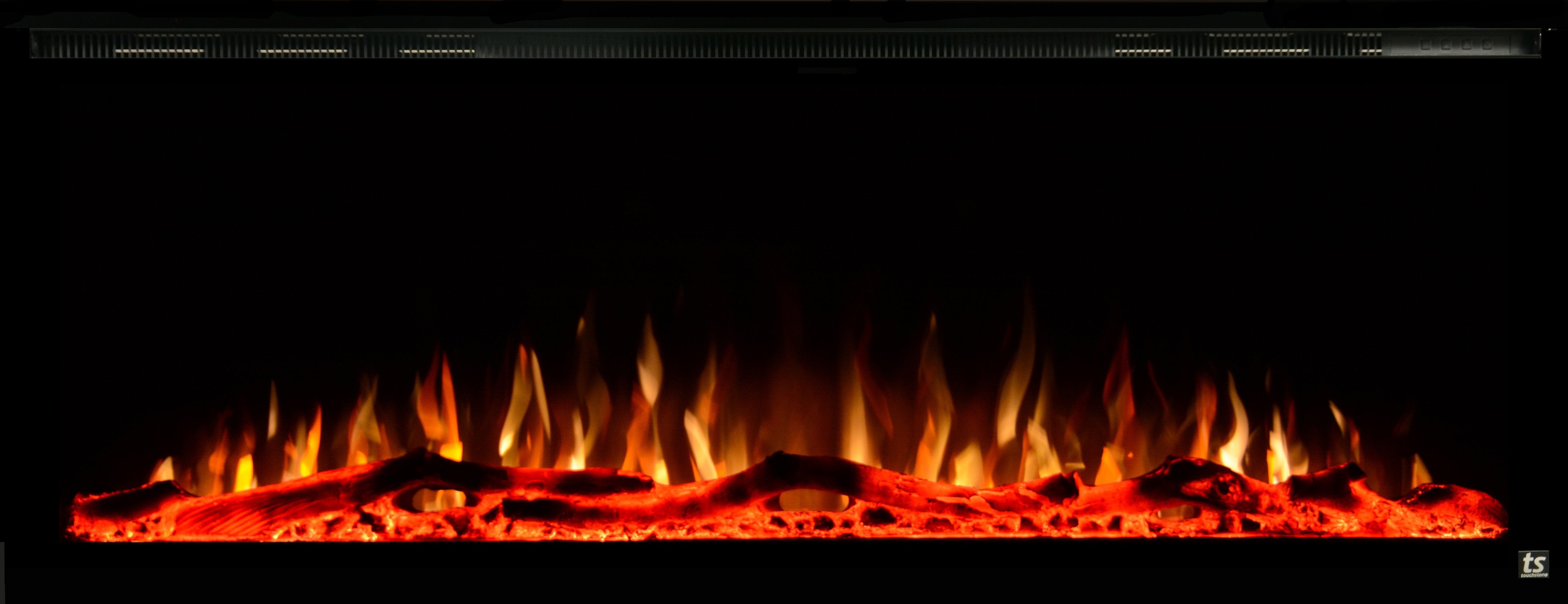 Sideline Elite 72 Refurbished Recessed Electric Fireplace orange and red.
