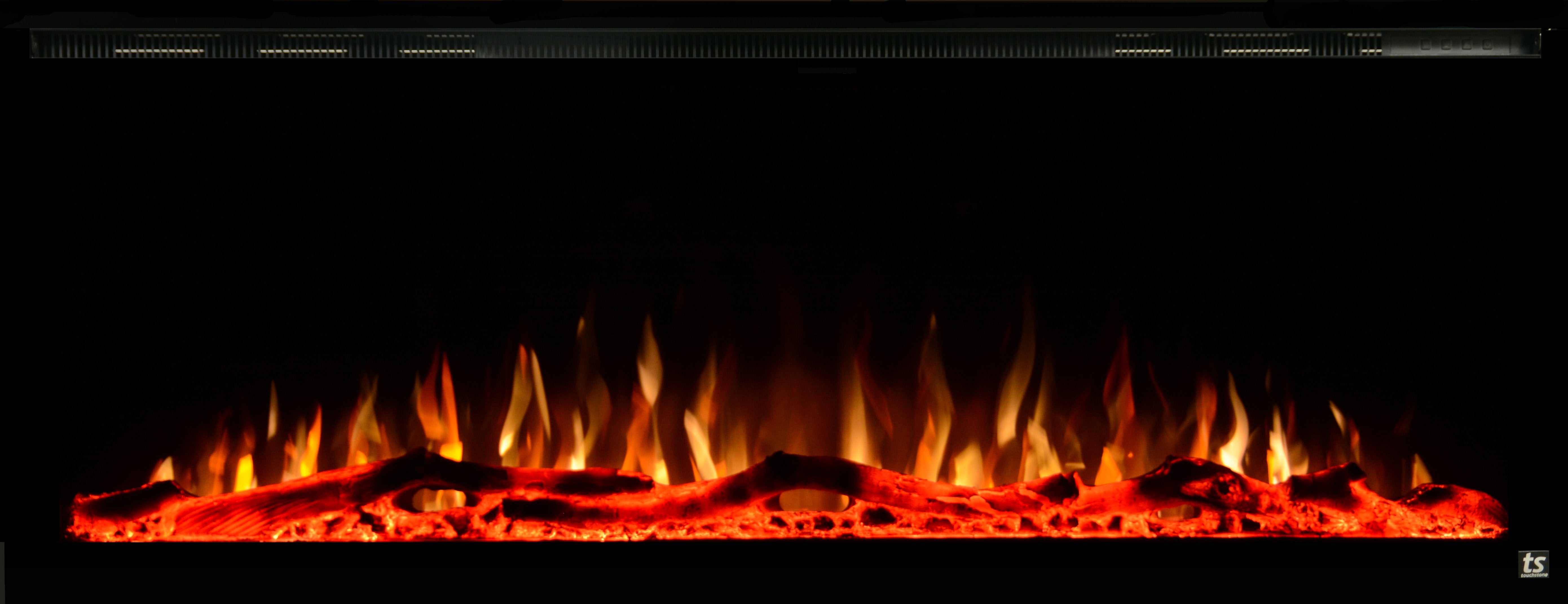 Sideline Elite 60 Refurbished Recessed Electric Fireplace flames on.